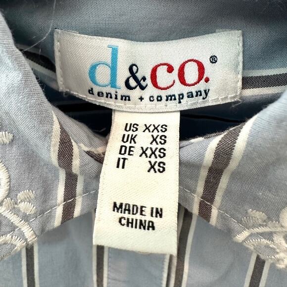 DENIM & CO Blue Striped Shirt Embroidered Collar Short Sleeve Button Front | XXS - Picture 5 of 6
